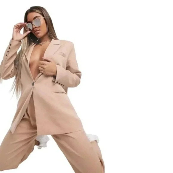 ASOS Pretty Little Thing Co-Ord Stone Tan Oversized Blazer Size 10 - Picture 1 of 9
